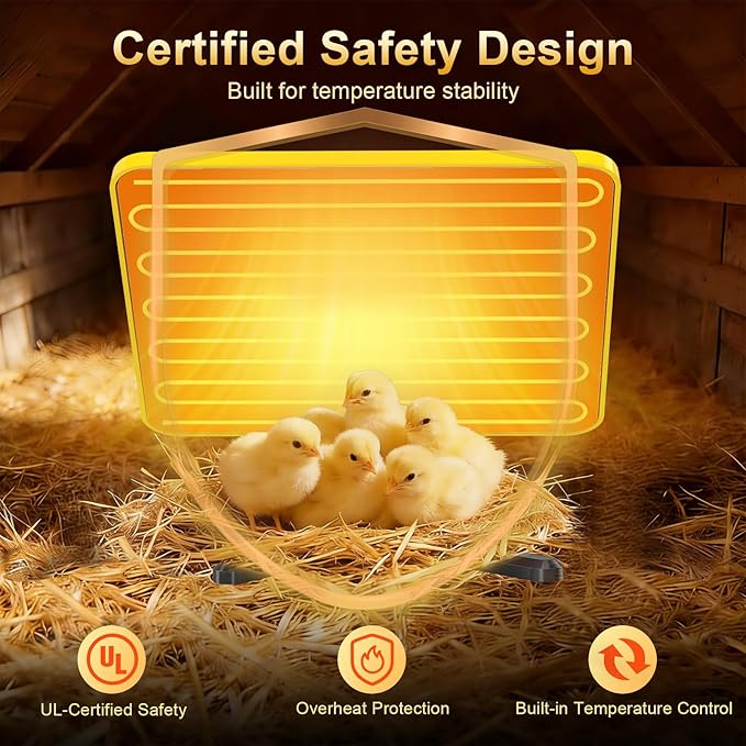 Brooder Plate for Chicks, 50–158℉ Chick Heat Plate with Smart Thermostat, UL Certified Radiant Heating Panel Brooder Heater, 180° Adjustable Angle & Hanging Design for Poultry Brooding & Chicken Coop