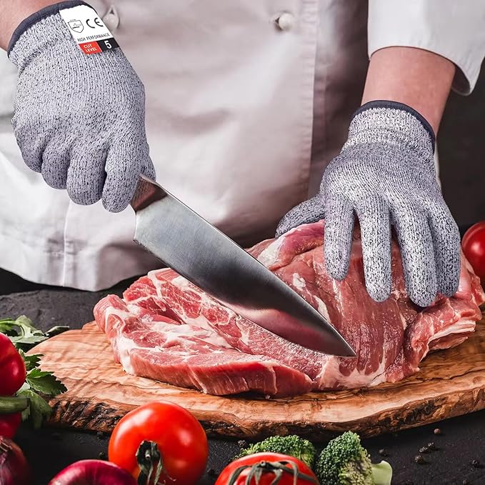 Cut Resistant Gloves Food Grade, Level 5 Protection Kitchen Safety Gloves for Oyster Shucking, Mandolin Slicing, Meat Cutting & Fish Fillet Processing, Lightweight Chef Butcher Gloves, 1 Pair
