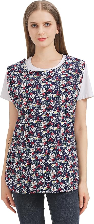 Nanxson Women Cobbler Apron with 2 Patch Pockets Cotton printed Smock with Side Ties for Work Chef kitchen CF3187