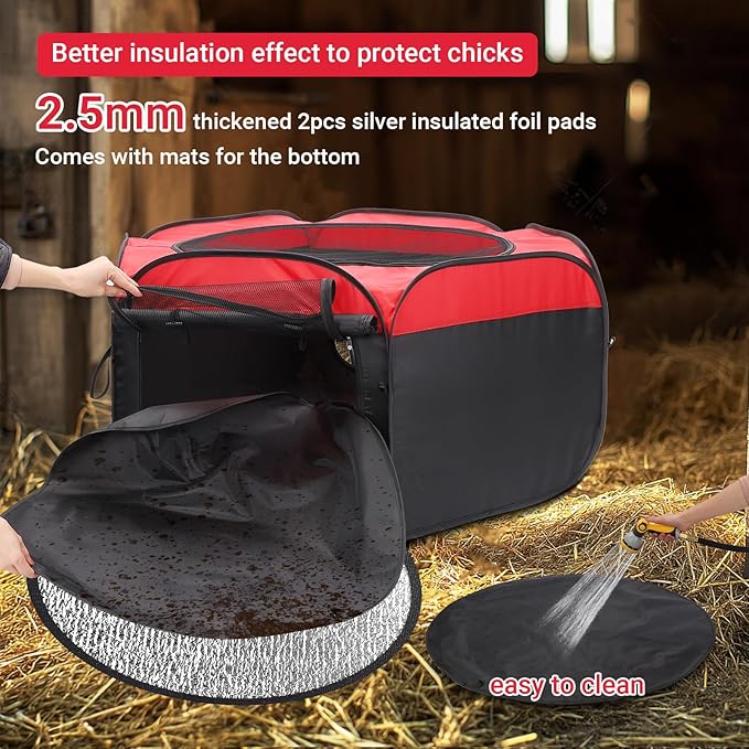 Brooder Box for Chicks Starter Kit, Pop up and Breathable Chicken Brooders, Collapsible Brooding Box/Playpen with 10 x 10in Brooder Plate, Chicken Waterer, Feeder, Perch for Duck, Quail