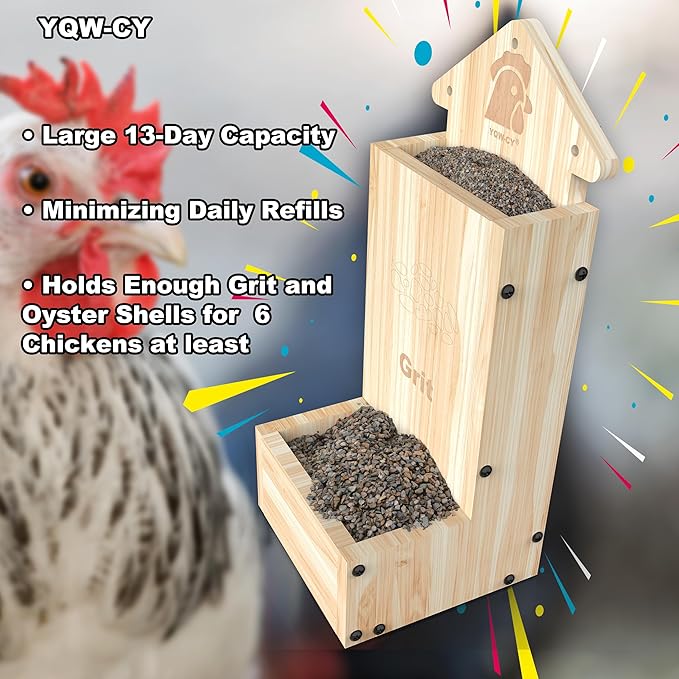 2Pack Chicken Oyster Shell and Grit Feeder, Wooden Chicken Feeder Combo, Hanging Gravity Chicken Grit Feeder, Coop Accessories for Healthier Hens Chick and Eggs