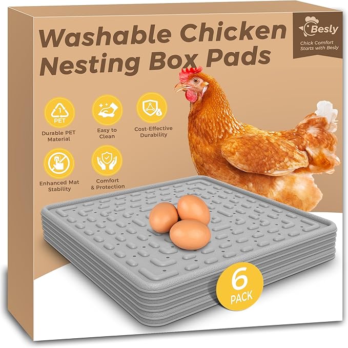Washable & Reusable Nesting Pads for Chicken Coop - 6Pcs Chicken Nest Mats - Durable 12"x 12" Plastic Nest Box Pads for Egg Laying Hens (Soft, Easy Clean, Premium)