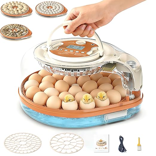 HOWOOlUA 56 Egg Incubator for Hatching Eggs with Auto Turn, Temp & Humidity Control, Built-in Candler Large Capacity Egg Incubator for Chicken Duck Goose Eggs (26-Orange)