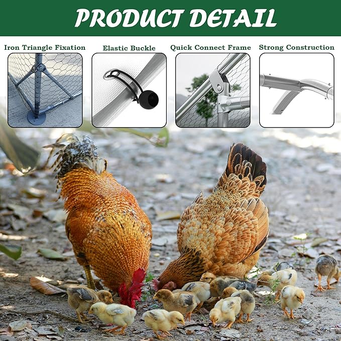 Large Metal Chicken Coop,Outdoor Chicken Coop Run Chicken Shelter with Water-Resident and Anti-UV Cover,Dome Roof Walk-in Poultry Cage Duck Rabbit House for Outside,Backyard and Farm, 19.5'x9'x6.5'