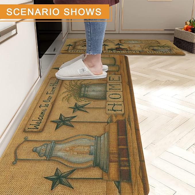 Roszwtit Farmhouse Kitchen Rugs and Mats Set of 2, Welcome to Our Farmhouse Kitchen Mat, Seasonal Holiday Cooking Sets Washable Non-Slip Floor Mats for Home Kitchen Decor - 17x29 and 17x47 Inch