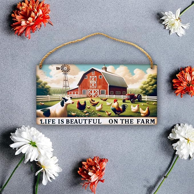 Rustic Farmhouse Charm wooden hang Signs,Idyllic Barn Pastoral Life Wall hanging Art decor,Home Decor for Country Living room,for Kitchen,Barn,indoor outdoor yard decor,gift for rustic lovers 6x12inch