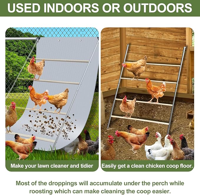 Chicken Coop Poop Hammock Waterproof and UV with 8pcs Ball Bungees Cords, 6.5 * 4 FT Poop Deck for Chicken Roosting Perch to Catch The Chicken Poop, Chicken Coop Tarp for Poultry（Not Include Perch