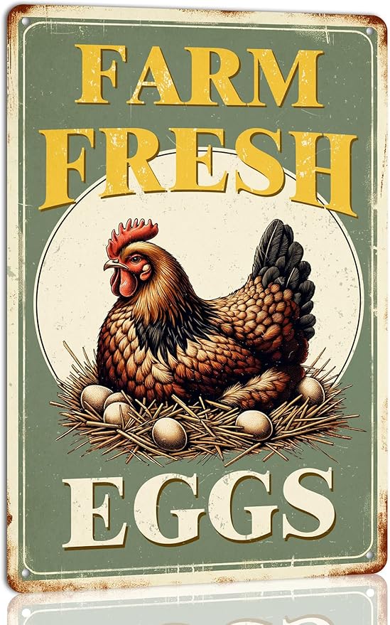 Farm Fresh Eggs Metal Tin Sign Funny Retro Chicken Coop Accessories Farmhouse Home Kitchen Wall Art Decor 8x12 Inch