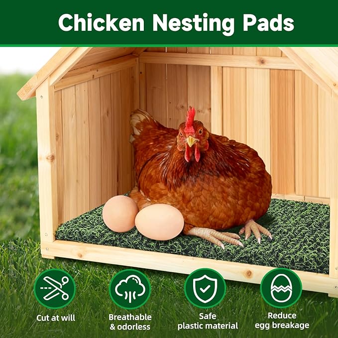 DRQ 8 Pcs Nesting Pads for Chicken Coop - Washable Chicken Nesting Pads, Reusable Chicken Coop Accessories for Hen Laying Mats 12"×12" (Green)