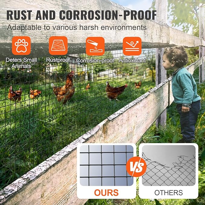 VEVOR Hardware Cloth, 48'' x 50' 1/2inch Galvanized Wire Mesh Roll, 19 Gauge Chicken Wire Fence Roll, Vinyl Coating Metal Wire Mesh for Chicken Coop Barrier, Rabbit Snake Fences, Poultry Enclosures