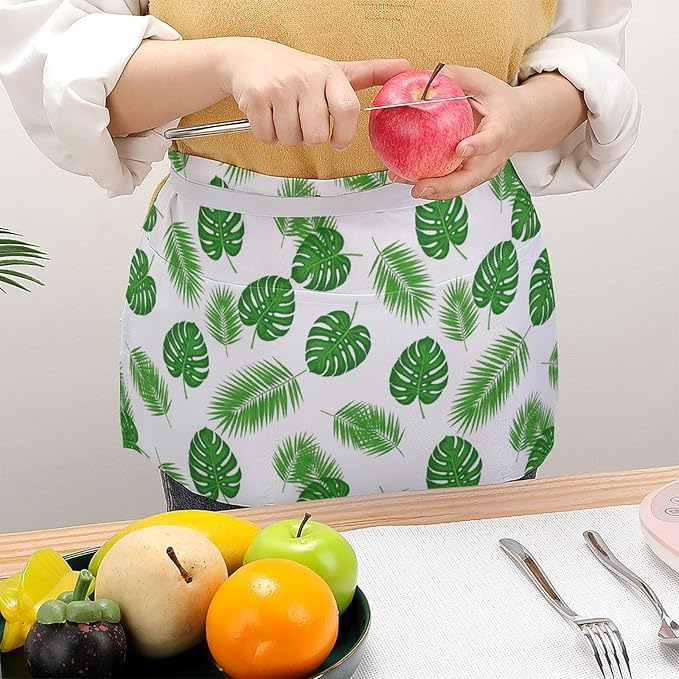 Unisex Apron for Cooking Server Waitress Half Waist Apron with 3 Pockets