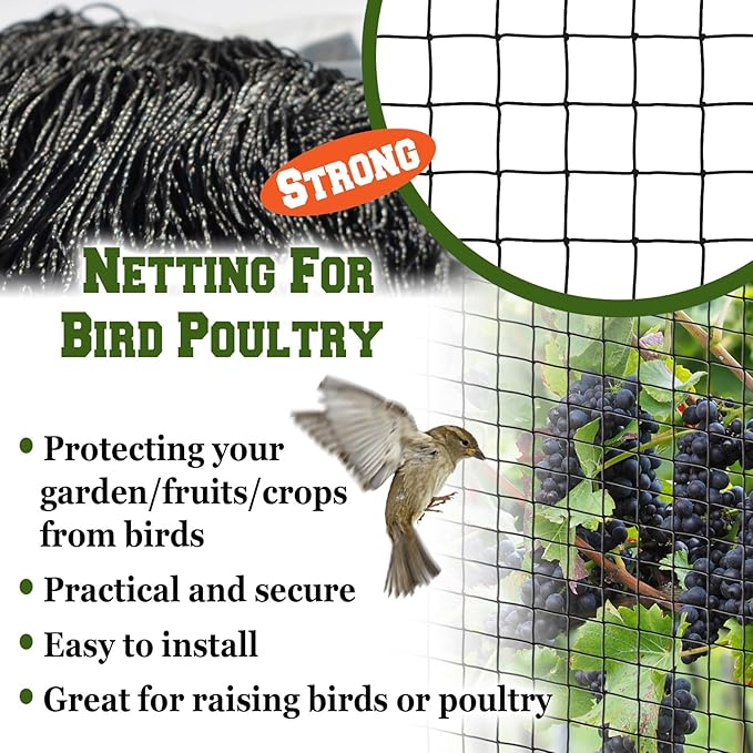 BenefitUSA Stronger Bird Netting Fruit Tree Protective Net Bird Net Pens Avaiary Game Poultry Mesh Black (28' X 28')