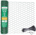 AlpineReach Chicken Wire 1.3ft x 27ft Fencing for Poultry, Crafts, Floral Arrangements, Zip Ties - Green Mesh Roll Galvanized Hexagonal PVC Coated Garden Netting for Gardening Fence (15.6" x 324")
