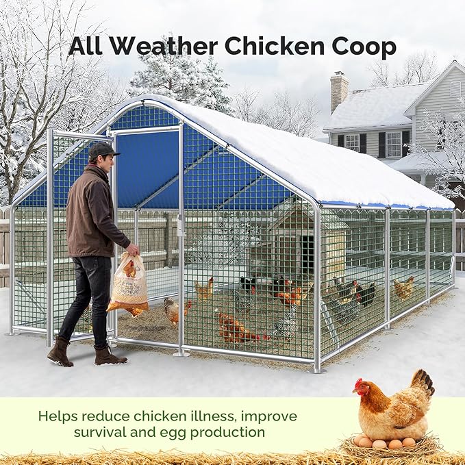 Large Metal Chicken Coop Run with Heavy-Duty Hardware Cloth for 30 Chickens/Ducks, Chicken Runs for Yard with Waterproof Cover, Chicken Enclosure Pen Outdoor, Walk-in Poultry Cage