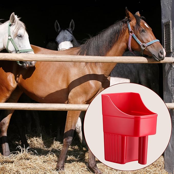 Baderke 6 Pcs Plastic Feed Scoop Enclosed Feed Scoop with Measure Marks Heavy Duty Durable Stackable for Horse Goat Ranchers Livestock Homesteaders Feeding Supplies(Red)
