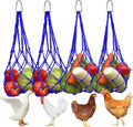 Chicken Vegetable Fruit Hanging Feeder 4Pcs, Reusable String Bag with Hook for Chicken Coop Toys, Poultry Feeding Tool for Hens,Duck,Goose (Blue)