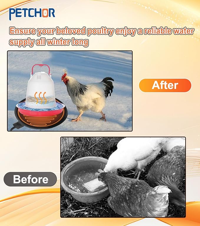 6" Heated Chicken Waterer Base for Winter, Energy Saving Poultry Water Heater for 1 to 5 Gallon Buckets Prevents Freezing, for Chickens Ducks Geese and Turkeys