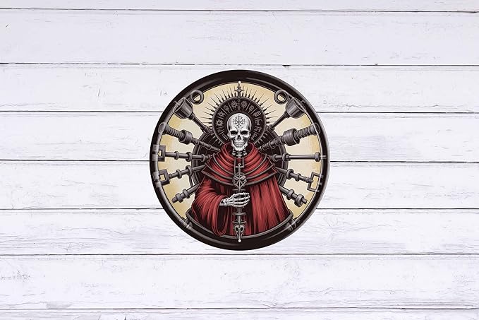 AWISZZZ Man Cave Skull Maintenance Room Metal Sign 8x8in Round Industrial Plaque for Garage Workshop Decor