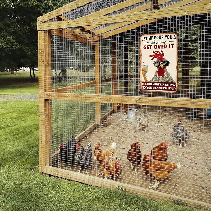 Get Over It Oh Metal Sign - Humorous Chicken Coop Decor - 8x12 Inch