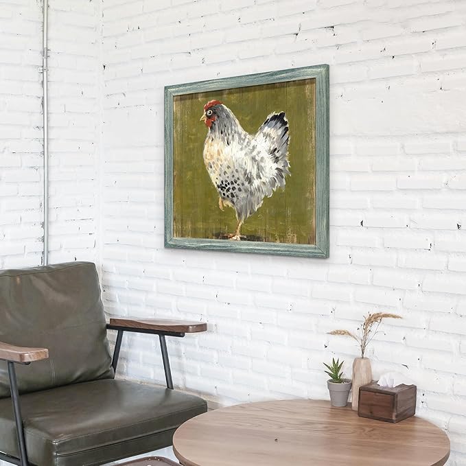 Farm Animal Wood Wall Art: Rustic Farmhouse Kitchen Framed Artwork Decor Chicken Hen Picture Country Animals Print Painting for Home Bedroom Living Room 24 x 24 Inches