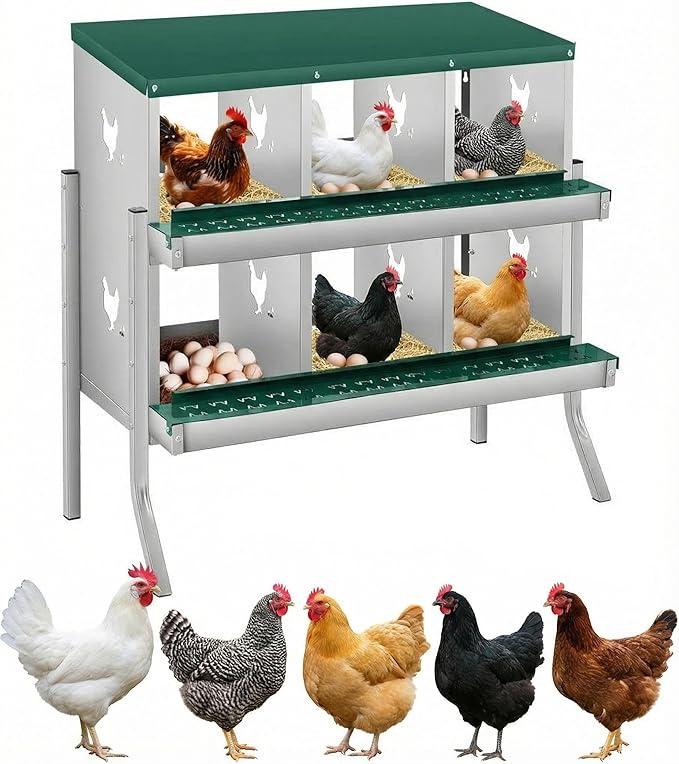 Chicken Nesting Box, 6/8/10 Compartment Metal Nesting Box,Wall Mount Chicken Nesting Boxes for Laying Eggs,Easy Egg Collection,6 Room Nest Boxes for Chickens