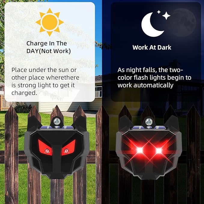 Solar Predator Eyes Animal Repellent Outdoor, 4 Pack Red LED Predator Light Deterrent for Deer, Coyote, Fox, Raccoon, Skunk, Night Sentry for Chicken Coop, Garden, Yard & Farm Protection