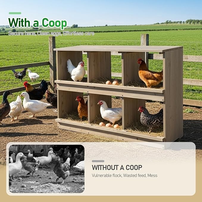 Outvita Nesting Boxes for Chickens 6 Compartments, Wood Chicken Nesting Box Wall Mount, Versatile Use Nest Box for Chicken Coop, Easy to Assemble for Chickens, Hens, Ducks