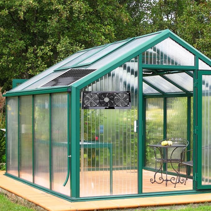 EVGATSAUTO Solar Powered 3 Fan Kit High Speed Ventilation for Greenhouse Shed Dehumidifier Small Chicken Coops Pet Houses