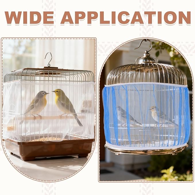 Bird Cage Seed Catcher, Bird Cage Net Cover Seeds Guard, Universal Birdcage Accessories, Black/White, Circumference 19.7"-31.5", Height 6.3" for Parrot Cockatiel Enclosures