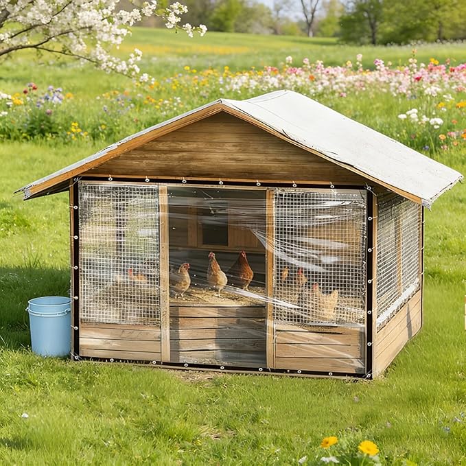 Clear Vinyl Tarps with Grommets 12x27 FT Heavy Duty Waterproof Cover Transparent PVC Vinyl Sheets Protect from Wind, rain and Snow for Chicken Coop, Patio, Greenhouse, and Outdoor Gear Protection