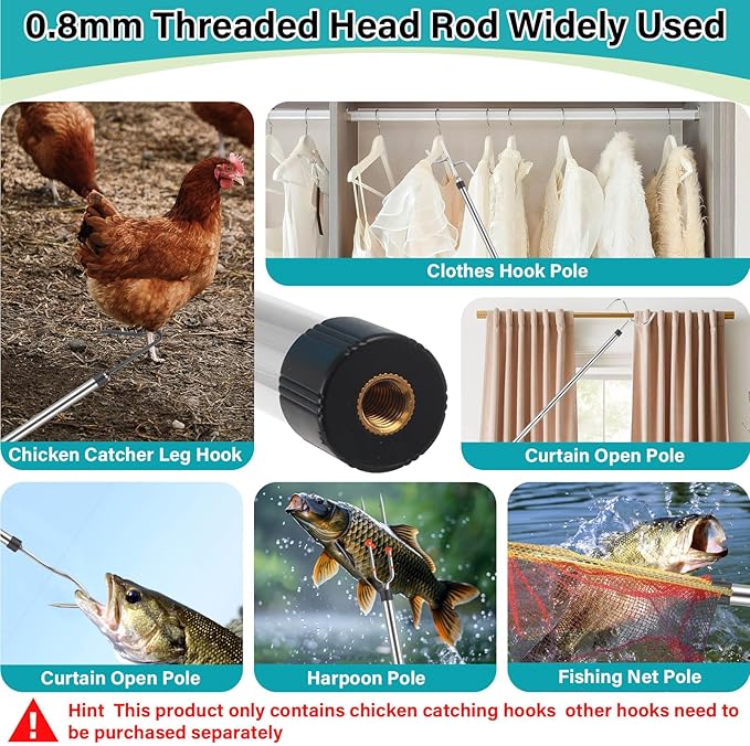 Chicken Catcher Net Telescopic,37 to 64 in Chicken Catcher Leg Hook Long Handle Animal Catcher Pole Heavy Duty with Stainless Steel Tube Extension Pole Poultry Hook Fowl Catcher Sturdy
