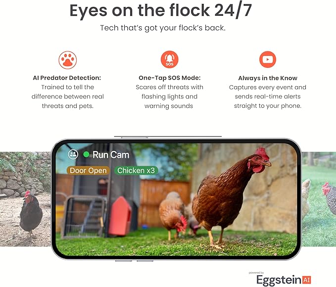 Coop Smart WiFi Chicken Camera – iOS Only, 1080p HD, Night Vision, AI Predator Alerts, Battery + Solar Option, Outdoor Waterproof Security Cam Monitoring & Egg Watch