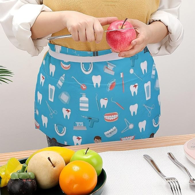 Unisex Chef Waiter Apron Waist Half Short Serving Aprons with 3 Pockets