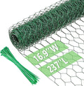 Chicken Wire 16.9 in x 237 in Poultry Wire Netting Hexagonal Galvanized Mesh Garden Fence Barrier for Pet Rabbit Chicken Fencing with 100 Pcs Cable Zip Ties(PVC-Coated)