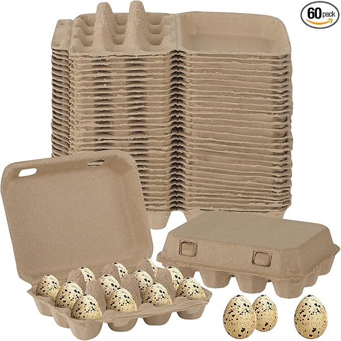 60 Pcs Quail Egg Cartons Paper Pulp Basket A Dozen Paper Crates Blank Cardboard Quail Egg Holder Container Reusable Storage Tray for Home Kitchen Refrigerator Farmhouse(3 x 4 Square,Gray)
