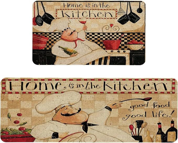 Roszwtit Farmhouse Kitchen Rugs and Mats Set of 2, Home is The Kitchen Chef Kitchen Mat, Seasonal Holiday Cooking Sets Washable Non-Slip Floor Mats for Home Kitchen Decor - 17x29 and 17x47 Inch