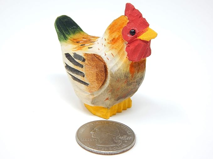 Hand-Carved Brown Hen Figurine - Miniature Wood Chicken Bird Art Statue, Carved Ornament Figurine. Small Farm Animals. Handmade Carved Ornament for Rustic Home Decor & Collectibles