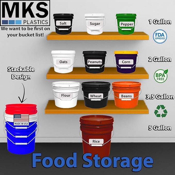 5-Gallon Bucket with Airtight Lid – Made in USA, Food Grade BPA Free Plastic, Heavy Duty Multi-Use, Metal Handle with Grip, Stackable Storage – Burgundy, 3 Pack