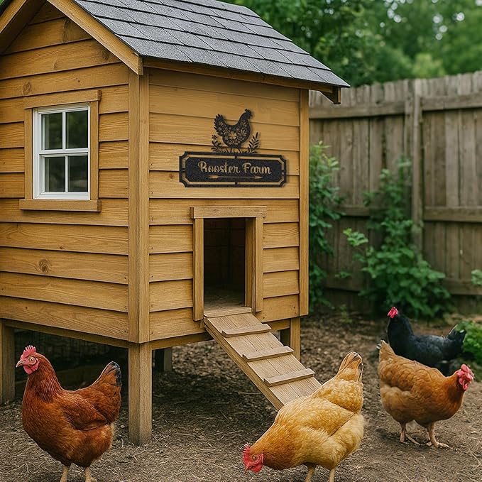 Personalized Chicken Coop Signs, Outdoor Chicken Coop Decor, Vintage Farmhouse Wall Decor, Custom Metal Name Sign for Farm Yard Garden Home, Gifts for Chicken Lovers Color05
