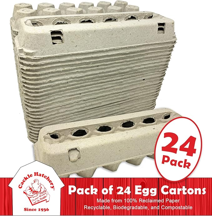 Cackle Hatchery Vented Paper Pulp Egg Cartons Holds 1 Dozen Chicken Eggs (24 Pack)
