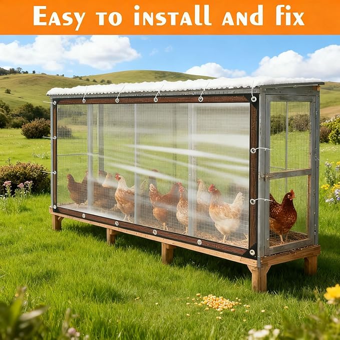 Fdit PE Winter Chicken Coop Cover, 2x3 Meter Reinforced Coop Tarp with Metal Grommets for Poultry Greenhouse and Outdoor Equipment Protection
