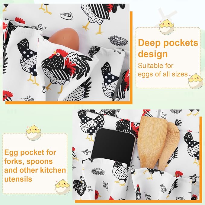 Egg Collecting Apron and Basket, 14 Pouches Chicken Egg Apron with 7 Pouches Basket, Aprons for Fresh Eggs for Chicken, Duck, Goose, Bird, Various Poultry Collection