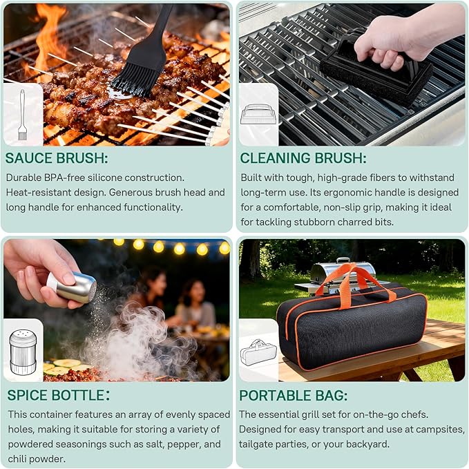 45PCS Griddle Accessories Kit, Professional Flat Top Grill Tools Set with Spatulas, BBQ Skewers, Burger Press, Meat Fork for Outdoor Barbecue
