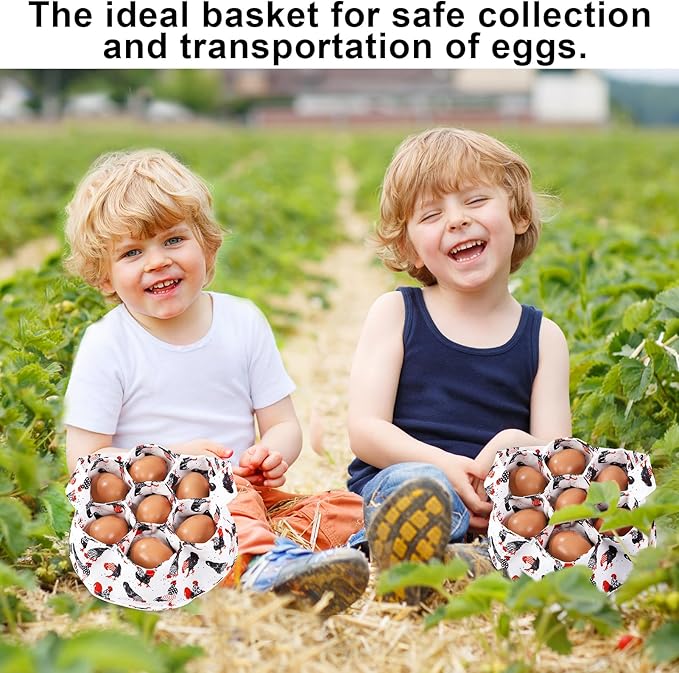 Egg Collecting Basket, Canvas Egg Basket for Gathering with 7 Pouches for Chicken, Duck, Goose, Bird, Various Poultry Collection (Red-tailed)