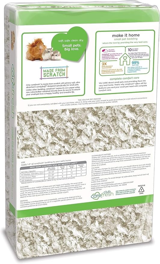 Carefresh 99% Dust-Free White Natural Paper Small Pet Bedding with Odor Control, 23 L (Pack of 2)