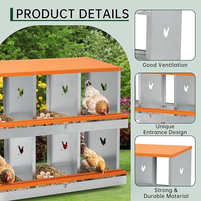 Garvee Nesting Boxes for Chickens, 3 Compartments Metal Chicken Nesting Box, Chicken Egg Laying Box with Large Vented Holes for Easy Egg Collection
