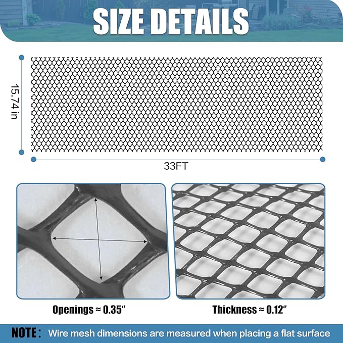 Plastic Pet & Garden Fence - Black 15.7in X 33ft Roll Multi-Use Decorative Chicken Wire Fencing for Poultry, Gardening & Animal Barriers