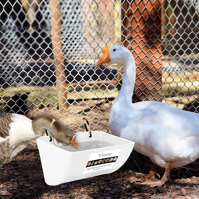 2 Pack Chicken Feeder Trough with Clips Fence Hanging Goat Feeders Hanging Feeders for Livestock,Horse Chicken Deer Goose,Pig Chicken Feed Trough Bucket Feeding Container