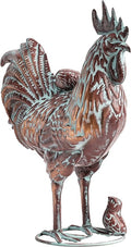 Metal Rooster and Chicks Yard Decor 15.7" L x 18.8" H Outdoor Garden Rooster Statue Sculpture Antique Metal Chicken Yard Art for Home Backyard Patio Lawn,Gift for Mom Grandma and Chicken Lovers