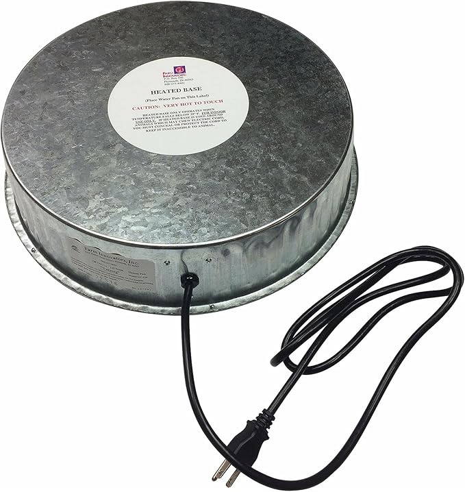 Farm Innovators Heated Base for Double Wall Metal Founts Poultry Waterer, 125W Outdoor Water Bowl Heater for Chickens, Turkeys, Ducks, and Geese